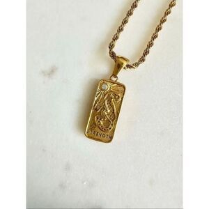 Strength gold color cheetah tag necklace